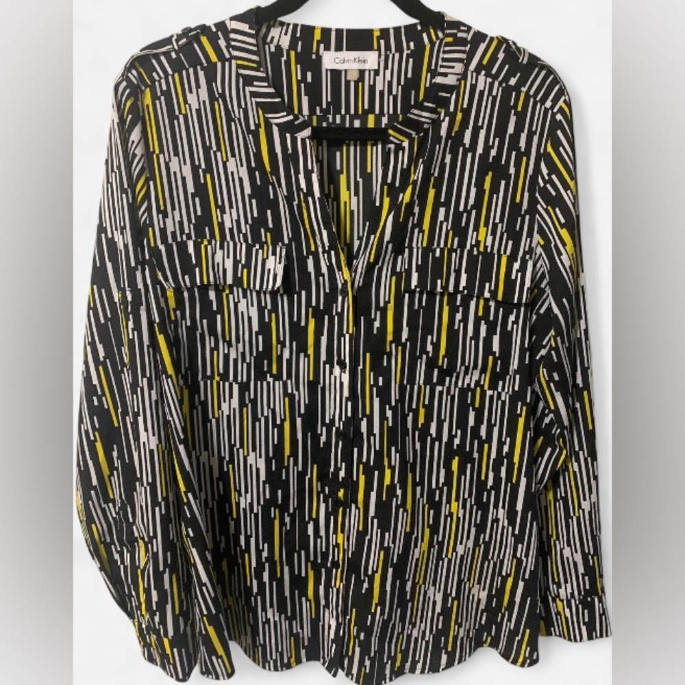 Calvin Klein Black and Yellow Striped Blouse